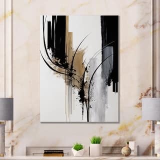Designart 'Black, White And Gold Expression II' Modern Canvas Wall Art