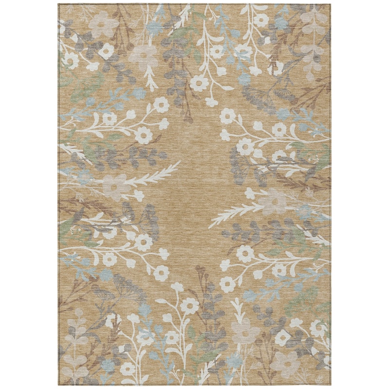 Machine Washable Indoor/ Outdoor Floral Border Chantille Rug