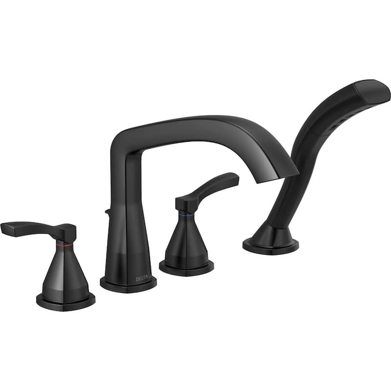Delta Stryke Deck Mounted Roman Tub Filler with Lever Handles and - Matte Black