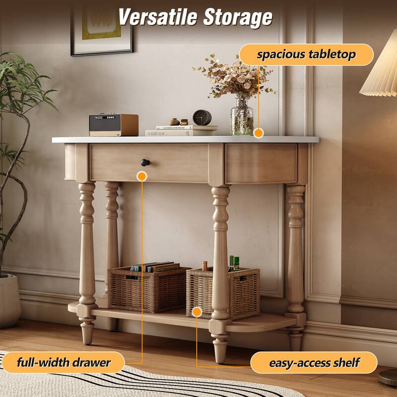36 Inch Wood Console Table with Drawer and Shelf for Entryway