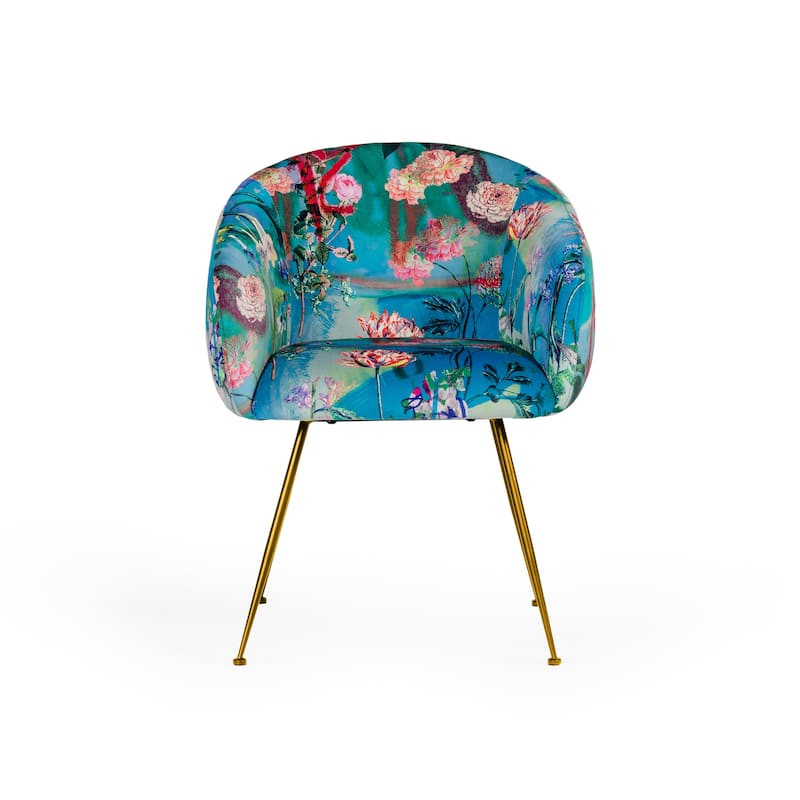 Modrest Roxann Contemporary Floral Velvet & Gold Dining Chair