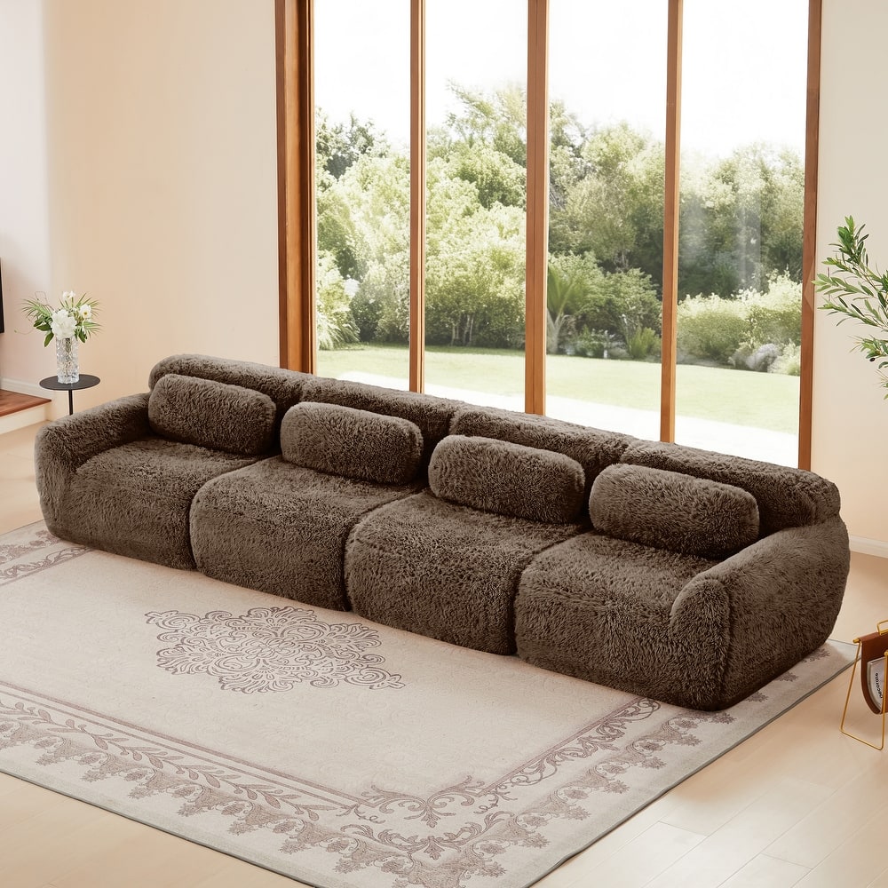 149" Soft And Fluffy Plush Fabric, Boneless Sofa, 32D High Density Sponge Ergonomic Design, Free Combination