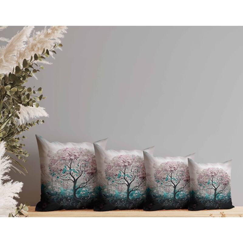 Beautiful Tree of Life Indoor/Outdoor Reversible Throw Pillow Pink and Teal