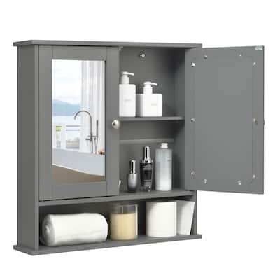 Bathroom Wall Mirror Cabinet with Doors and Shelves