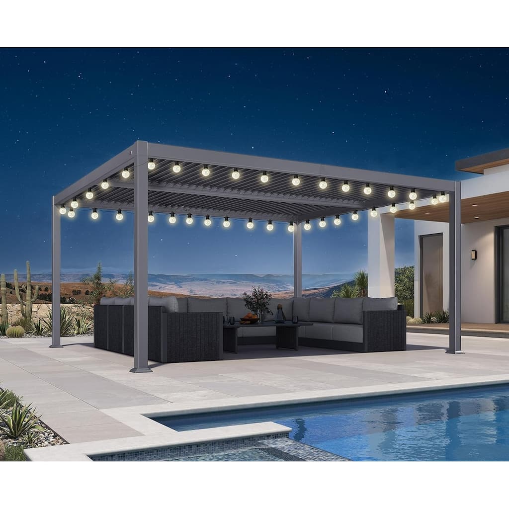 PURPLE LEAF Grey Louvered Sun Shade Pergola - Adjustable Metal Roof for Patio Hardtop Pergola