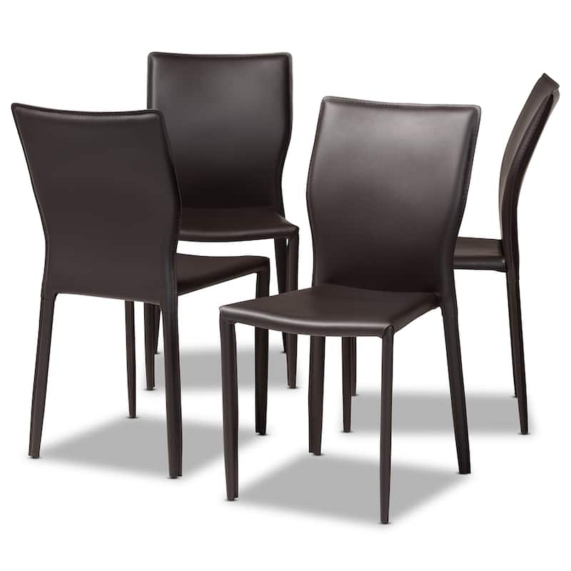 Modern Faux Leather Dining Chairs - 4 Piece Set - Dark Brown Upholstered Accent Chairs - 34.3" Height - 34.3