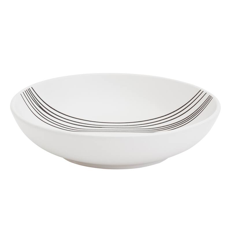 Tabletops Gallery Skye 12 Piece Stoneware Dinnerware Set in White with Black Stripes - Service for 4