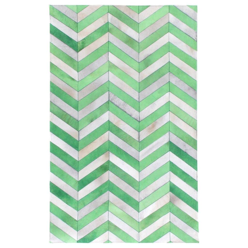 Exquisite Rugs Chevron Hide Jade / White Leather Hair-on-Hide Rug (9'6 x 13'6). - 9'6'' x 13'6''