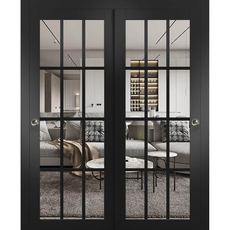 SartoDoors Felicia 3355 | Bedroom Door Interior Door | Solid Wood w/ Glass | Hardware Set | 36x80, Matte Black - Black - 64 x 96