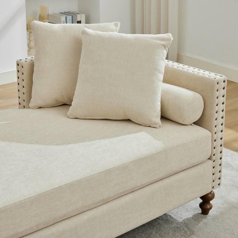 Roomfitters 75.2" Upholstered Chaise Lounge with Nailheads, Chenille Daybed Sleeper Sofa with 6 Pillows