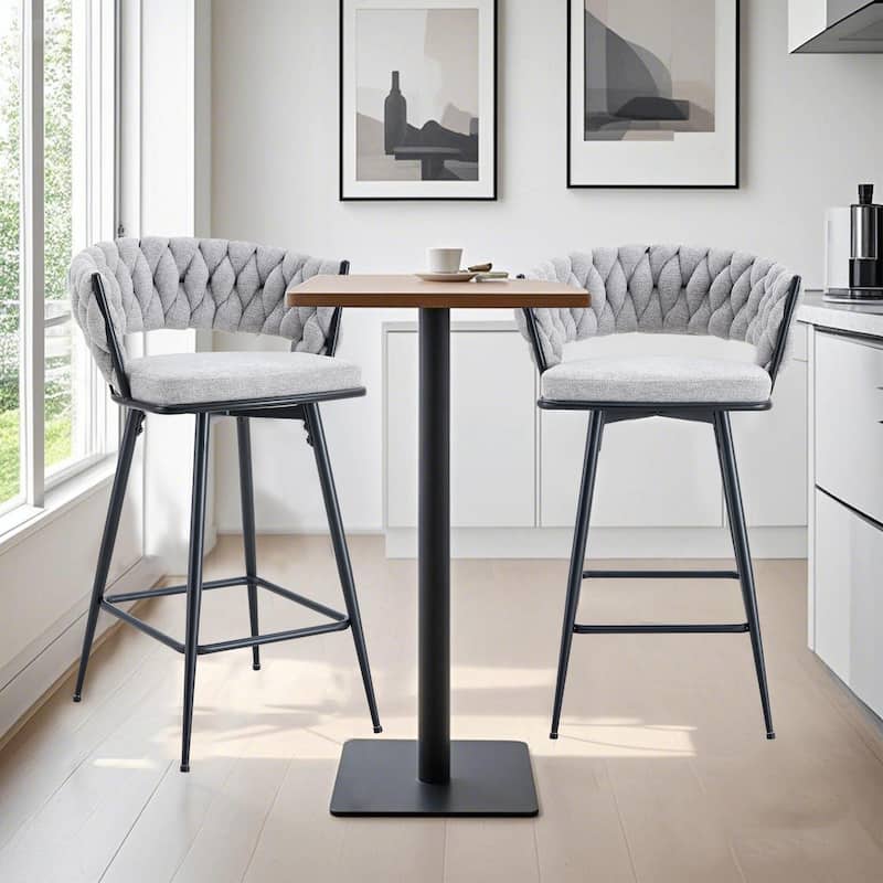 Set of 2 Swivel Bar Stools with Breathable Linen Cushions