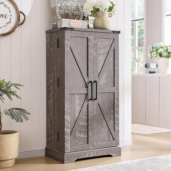 47" Farmhouse Kitchen Pantry, Storage Cabinet with Barn Doors