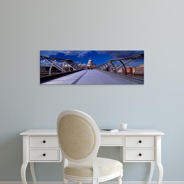 Easy Art Prints Panoramic Image 'Railings, Millennium Bridge, St. Paul's Cathedral, London, England' Canvas Art