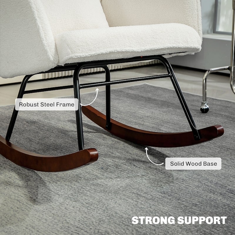 Modern Teddy Fleece Cushion Rocking Chair with High-Density Foam Headrest and Lumbar Support - 26.8" W x 36.6" D x 43.3" H