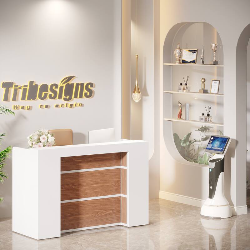 Modern 63 Inches Front Counter Table Reception Desk with LED for Retail