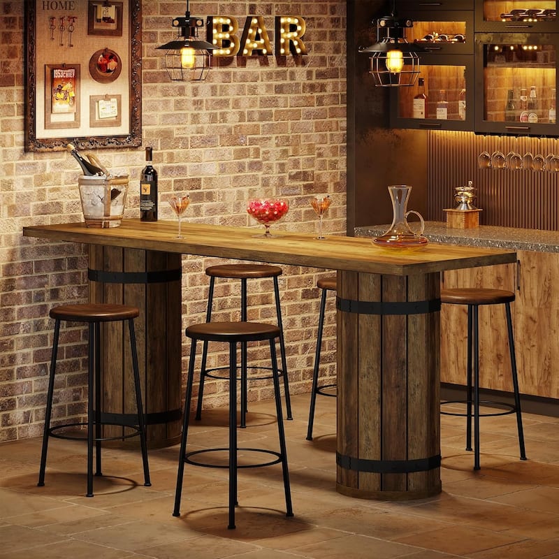 70.9-Inch Industrial Long Counter Height Pub/Bar Table with Fence Pedestal Base for Home Bar, Living Room, Small Bars - Rustic Brown + Black
