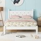 preview thumbnail 1 of 9, Twin Bed with Button-Decoration Headboard, with Bed Slats White