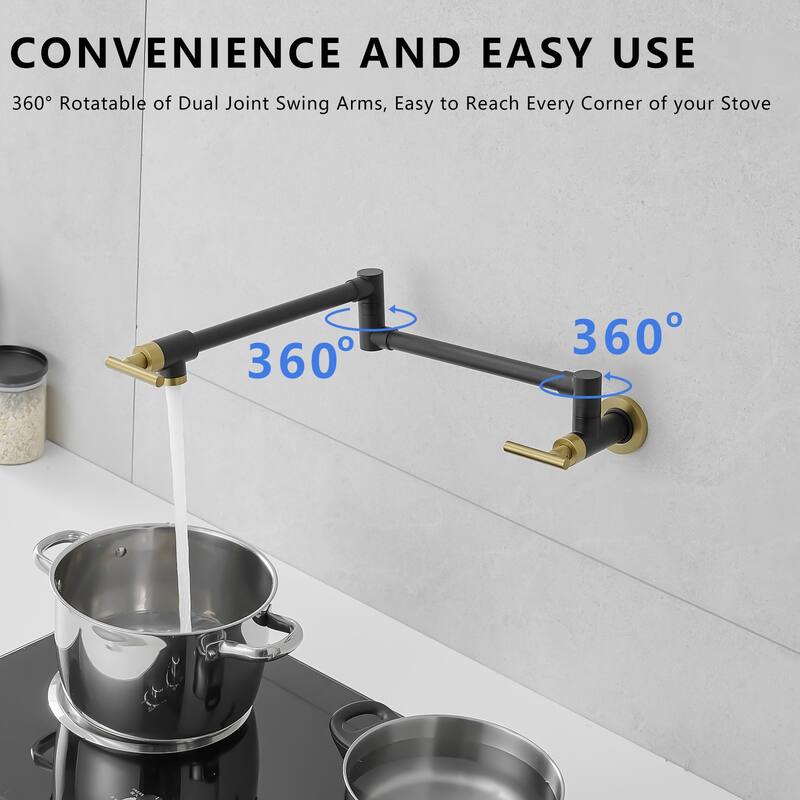 Wall Mounted Folding Pot Filler with Double-Handle Kitchen Sink Faucet - 26.49"D×0.78"W×2.36"H