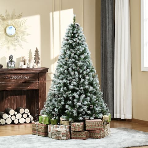 HOMCOM 6 ft. Flocked Christmas Tree with Pine Cones, Pre-Decorated Christmas Tree with Stand, Fir Christmas Tree
