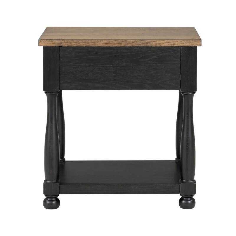 Ginie Nightstand, USB Ports and Drawer, Shelf, Black Rustic Oak Wood