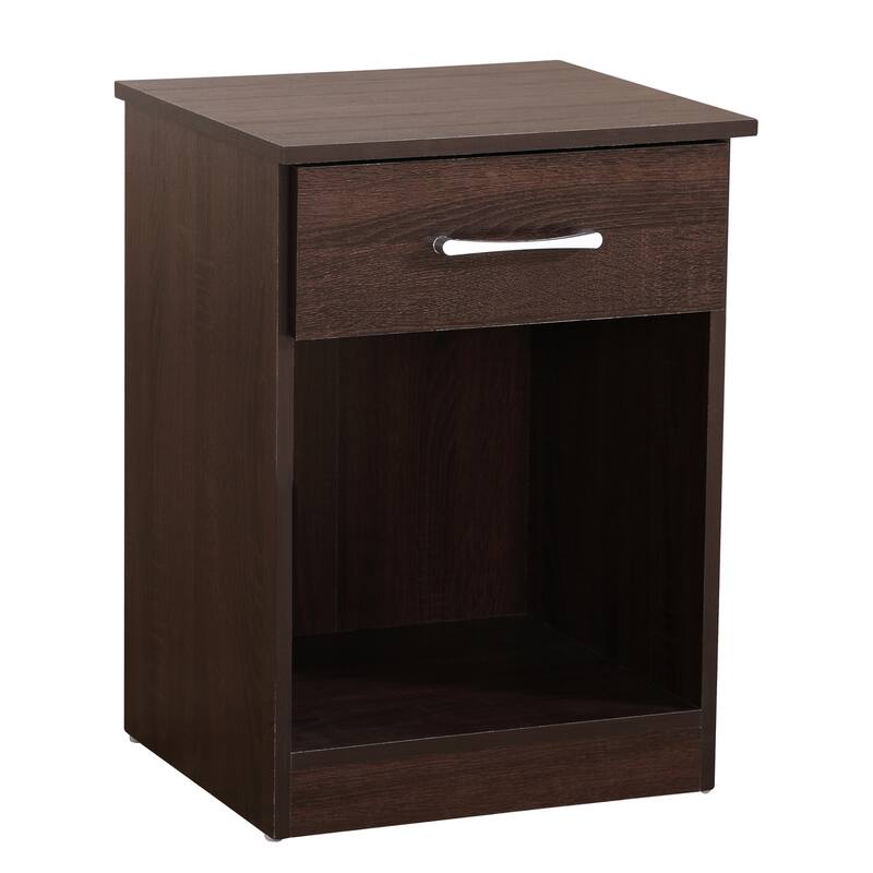 1-Drawer Wenge Nightstand with Open Shelf and Spacious Top, 24 Inch Easy Assembly Bedroom Bedside Table