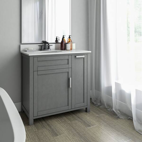 slide 2 of 7, 36" Single Bathroom Vanity with Side Drawer Storage and Included Top and Sink, White