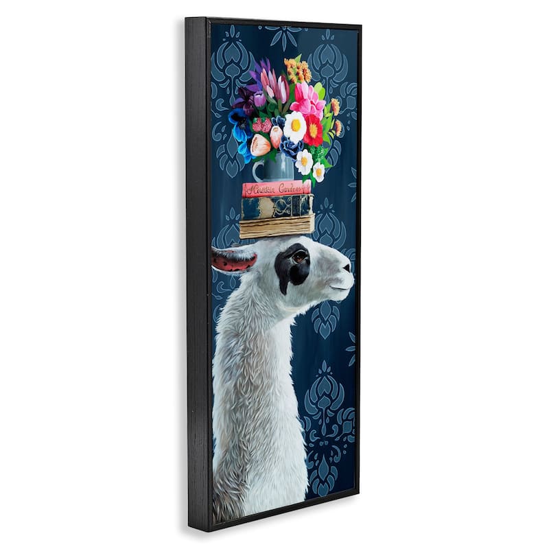 Stupell Llama with Book & Flower Arrangement Framed Giclee Art Design By Heather Gauthier