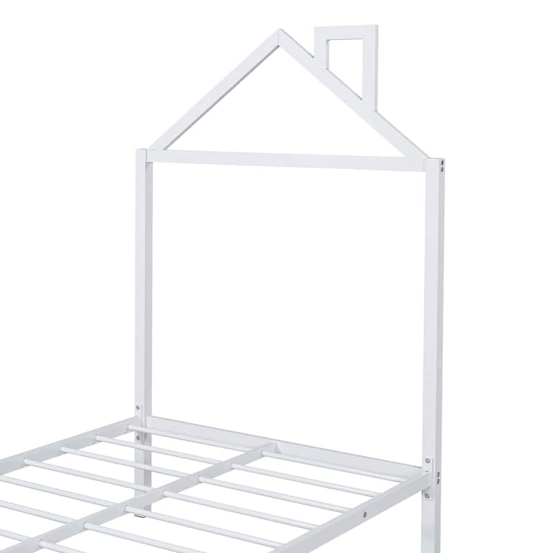 Metal House Platform Bed for Kids with Drawers, Twin Size