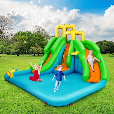 Inflatable Water Park Bounce House with Climbing Wall - 157.5" x 142" x 100.5" (L x W x H)