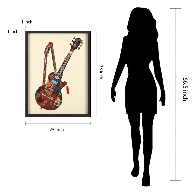 Empire Art "Electric Guitar" Alex Zeng's dimensional collage, under glass & a black shadow box frame