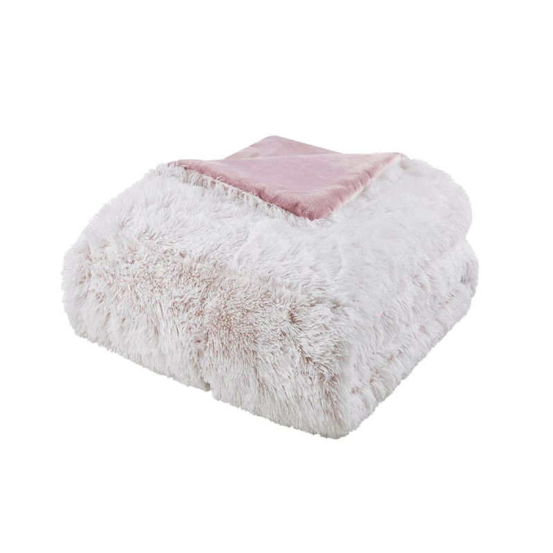 2 PCS Twin/Twin XL Shaggy Faux Fur Comforter Mini Set Pink/White
