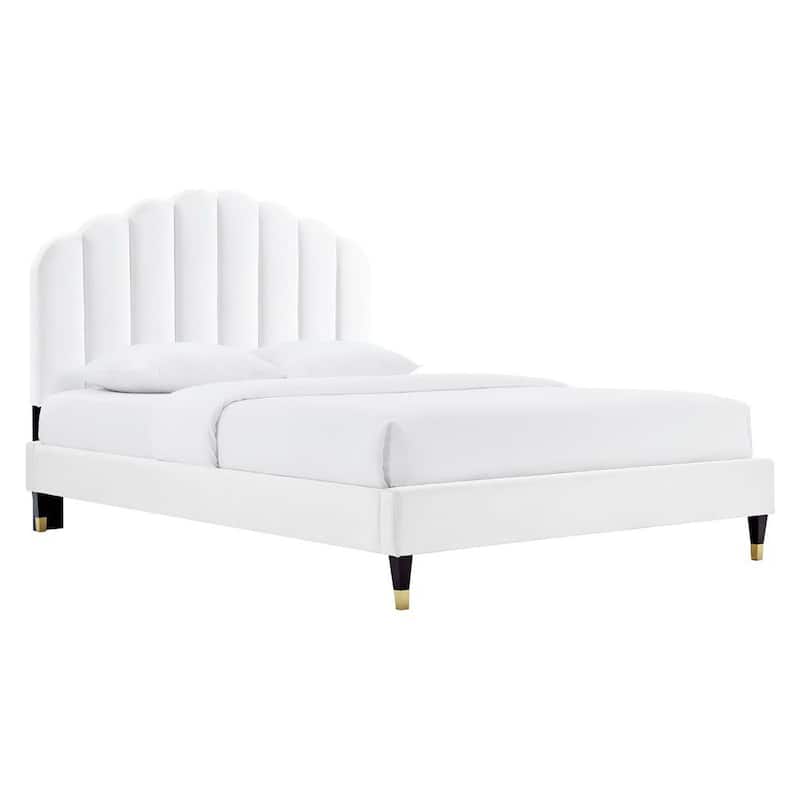 Daisy Performance Velvet Platform Bed Wood and Gold Legs
