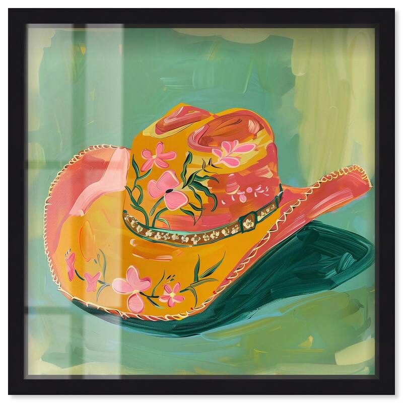 Wildflower Cowboy Hat Shadowbox by Art Remedy - Black - 24" x 24"