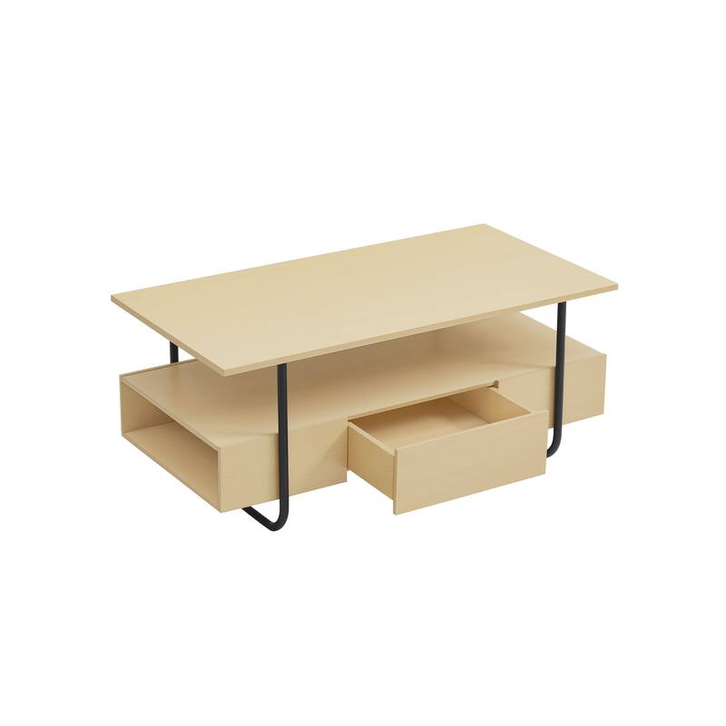 DH BASIC Modern Light Maple 36-inch Coffee Table with Metal Legs by Denhour