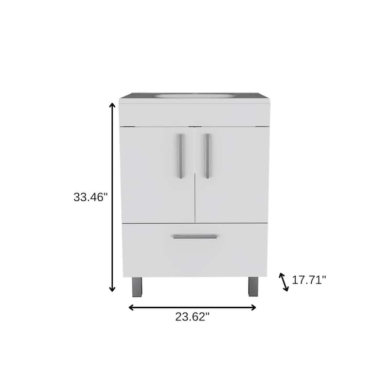 HomeRoots 24" White Wood Freestanding Double Door Bathroom Vanity With Sink - 23.62 in. x 33.46 in. x 17.71 in.