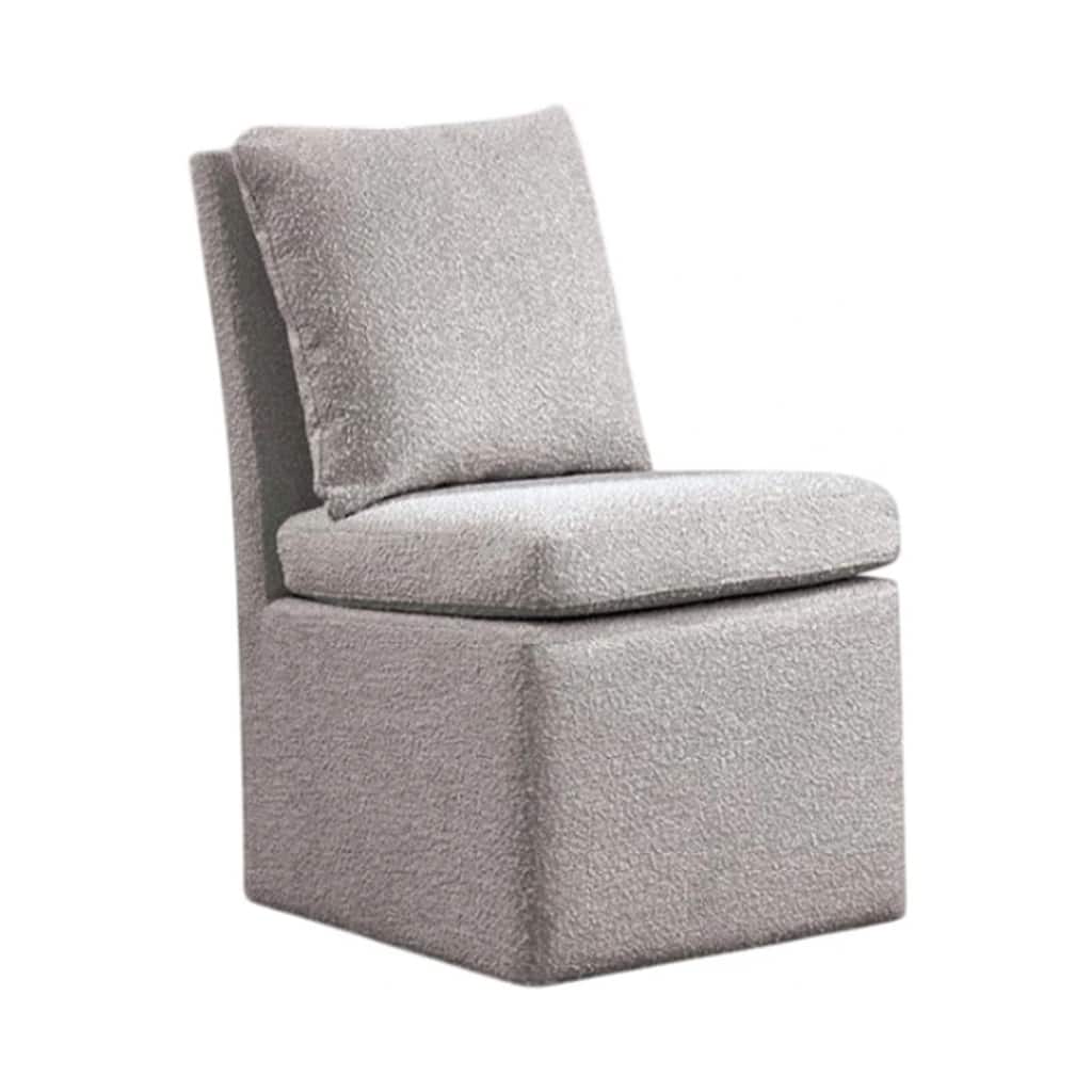 Ager Side Dining Chair with Caster Wheels, Light Gray Boucle Chenille