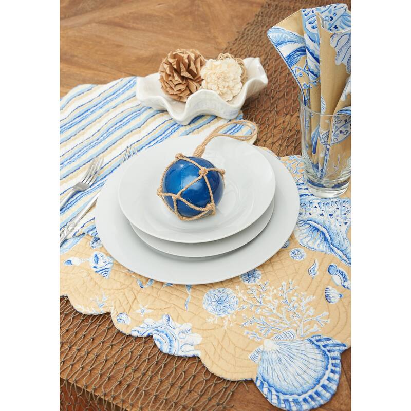 Taupe Shells Cotton Quilted Round Reversible Placemats Set of 6, 17"