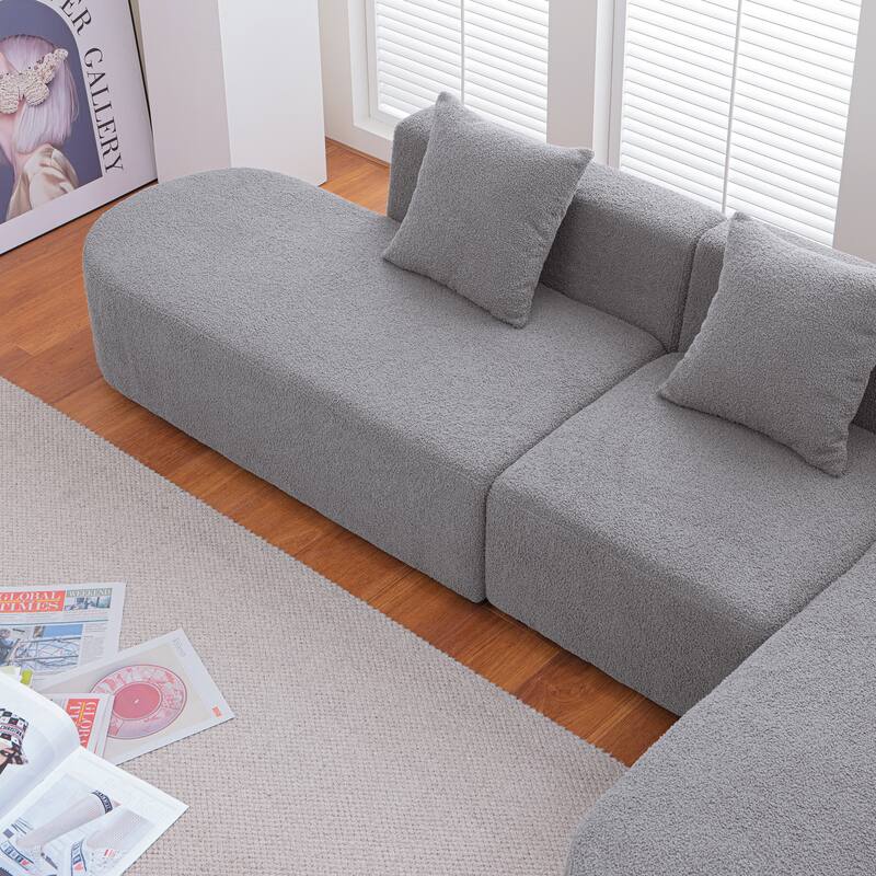 Gray L shape Boucle Sofa with curved seat (facing right)