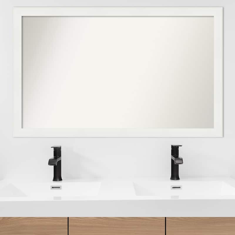 Vanity White Narrow Framed Non-Beveled Custom Wall Mirror, Bathroom Vanity Mirror