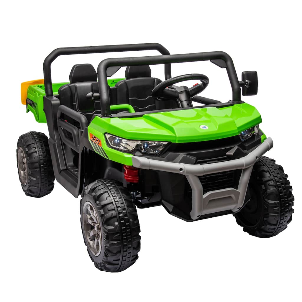 Realistic Children's Engineering Vehicle, Green Electric Dump Truck with Extra Shovel, Electric Vehicle with Double Doors