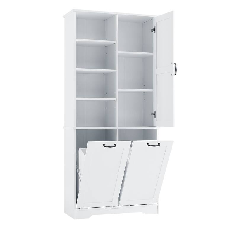 Bathroom Storage Cabinet with Doors and Drawers Tilt-Out Laundry Hamper Multiple Storage Space