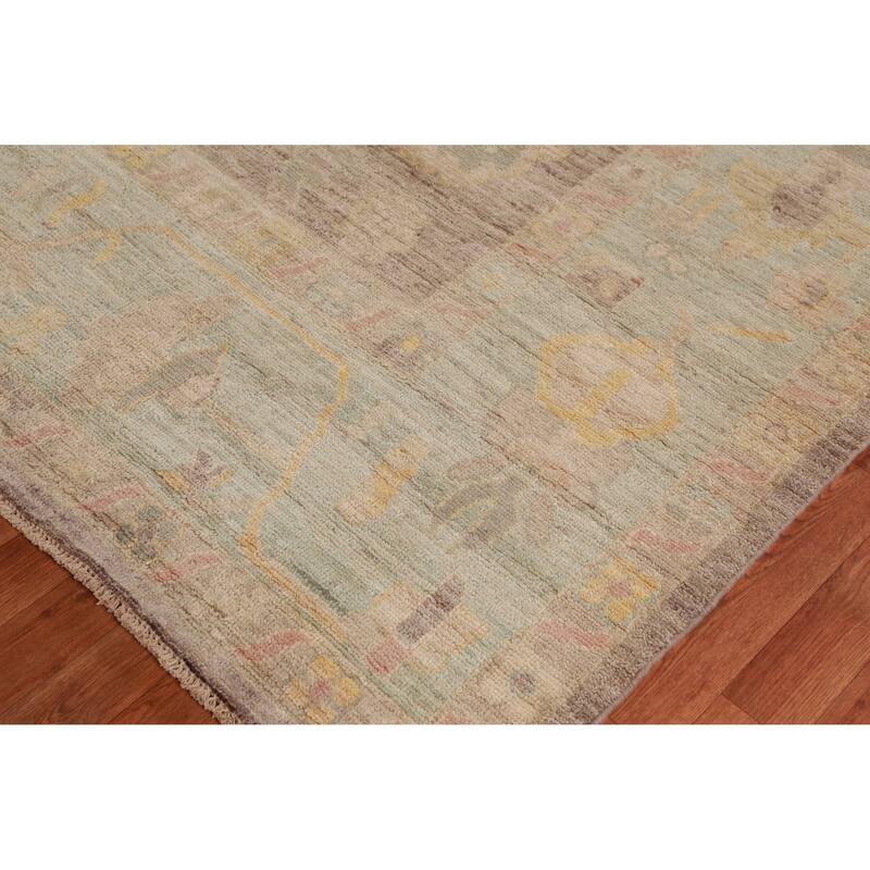 Hand Knotted Oriental 100% Wool Carpet Transitional All-Over Brown Oushak Area Rug - 13' 5'' X 9' 11''