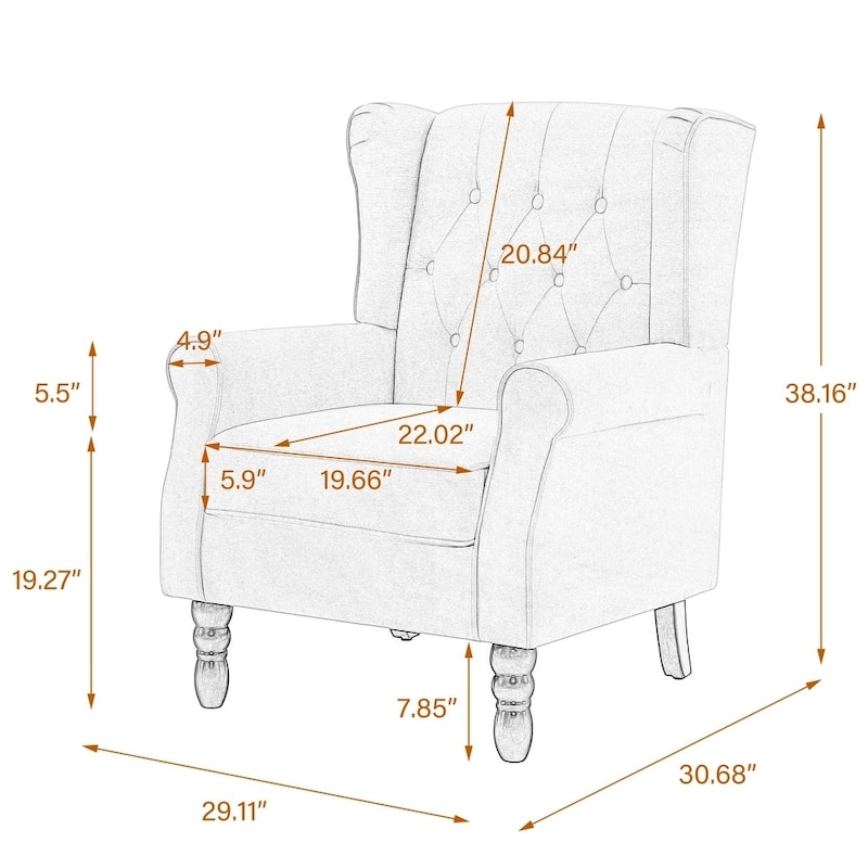 Button-Tufted Accent Chair Wingback Armchair - 38"H