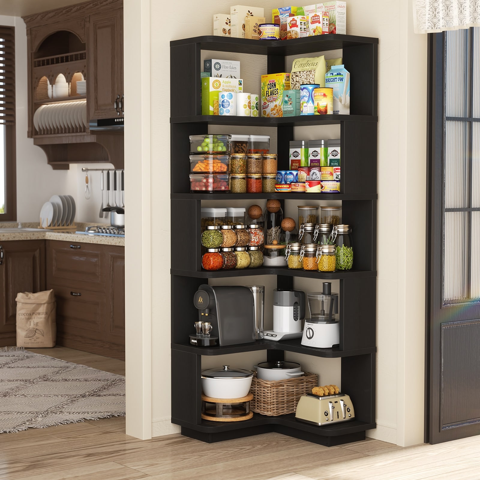 5-Tier Corner Space Shelving Bookshelves, Freestanding Display Storage Shelving