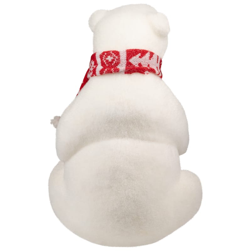 Sitting Polar Bear with Scarf Christmas Figure - 12.25" - White and Red