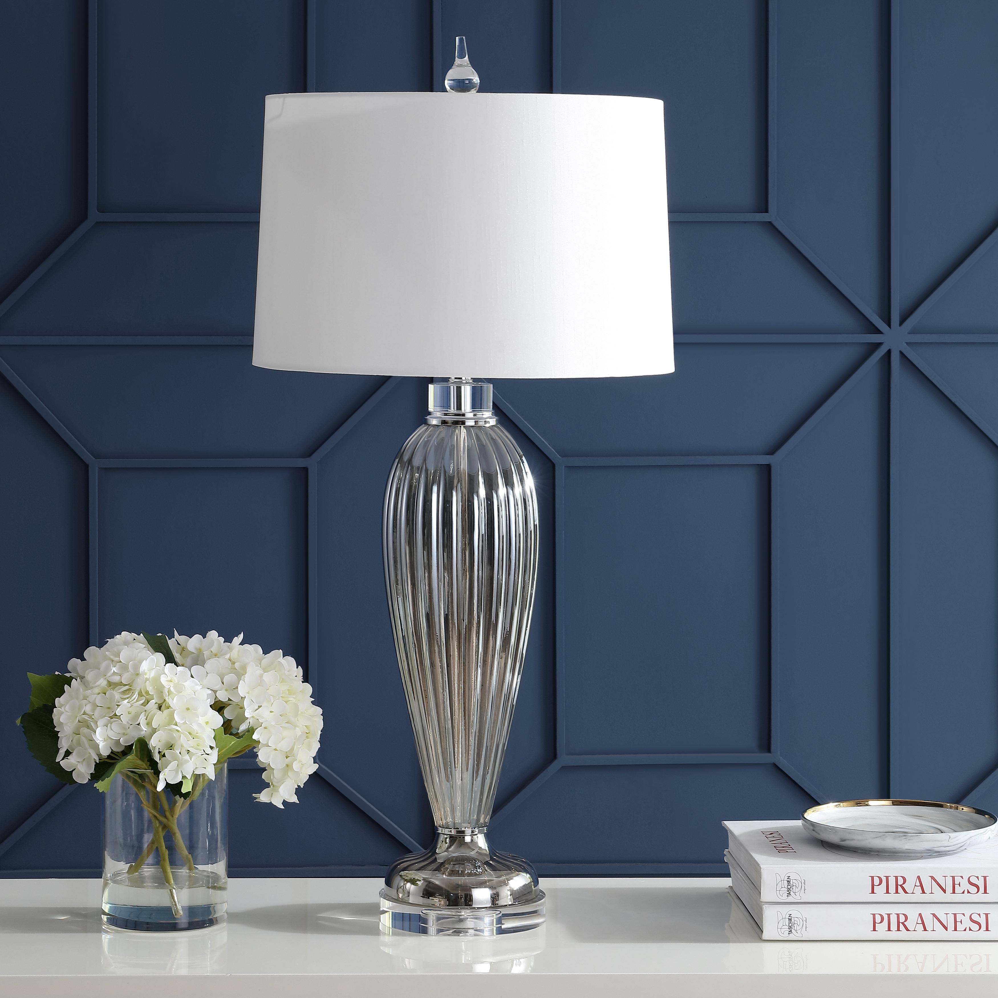 JONATHAN Y Chloe 33.5" Glass/Crystal LED Table Lamp, Smoked Grey