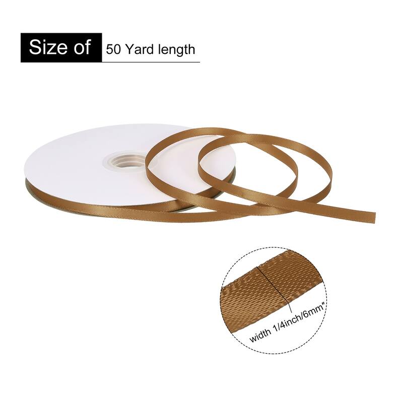 Double Faced Solid Satin Ribbon Polyester Fabric Roll for Gift Party - Light Brown - 1/4" x 50 Yard