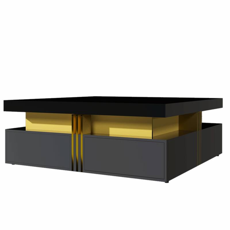Modern Glossy Square Storage Coffee Table with 4 Drawers