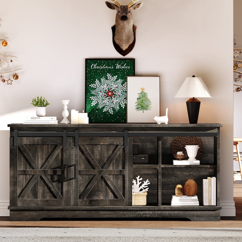 Evelynn TV Stand Sliding Barn Door Farmhouse Wood Entertainment Center for TVs Up to 65" White
