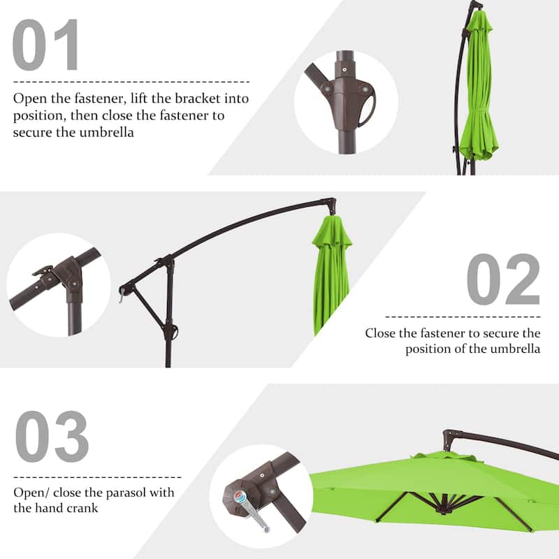 10ft Steel Crank Lift Hanging Offset Cantilever Umbrella
